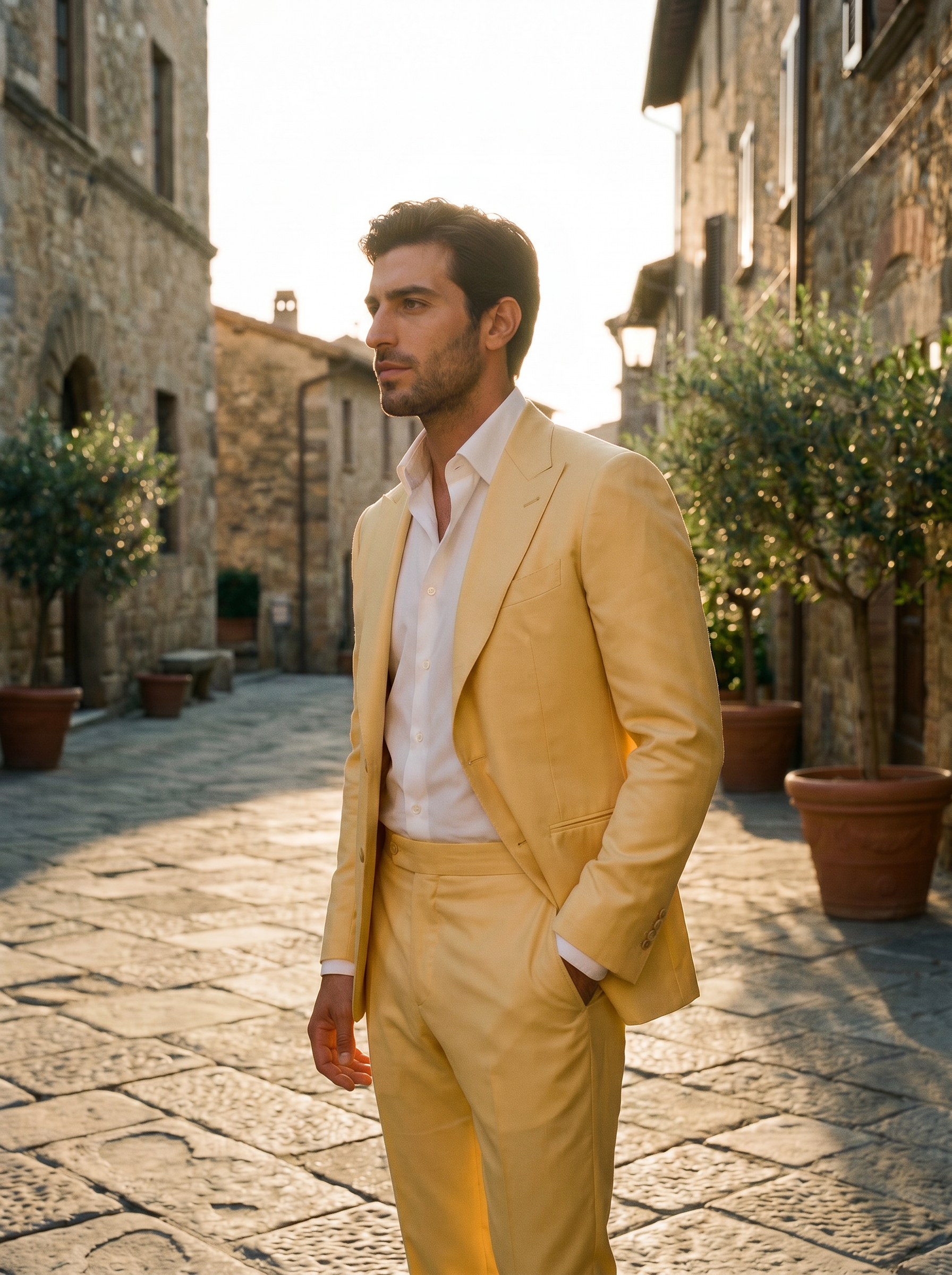 Butter Yellow Silk Blend Suit — Custom Made to Measure - side view