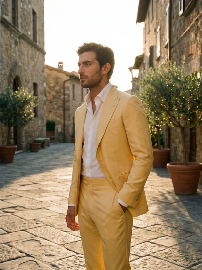 Butter Yellow Silk Blend Suit — Custom Made to Measure - side view