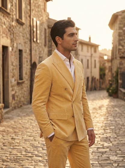 Butter Yellow Velvet Double Breasted Suit — Custom Made to Measure - side view