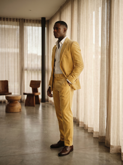 Butter Yellow Velvet Groomsmen Suit — Custom Made to Measure - side view