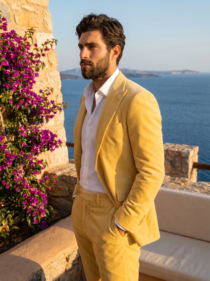Butter Yellow Velvet Suit — Custom Made to Measure - side view
