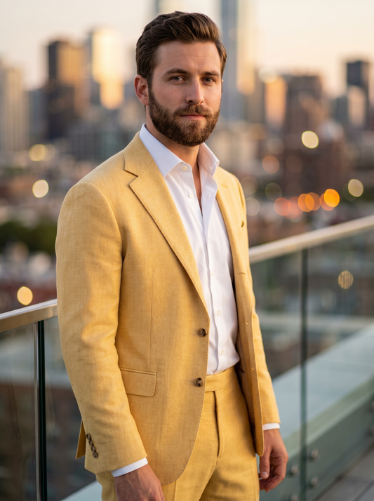 Butter Yellow Wool Groomsmen Suit — Custom Made to Measure - front view