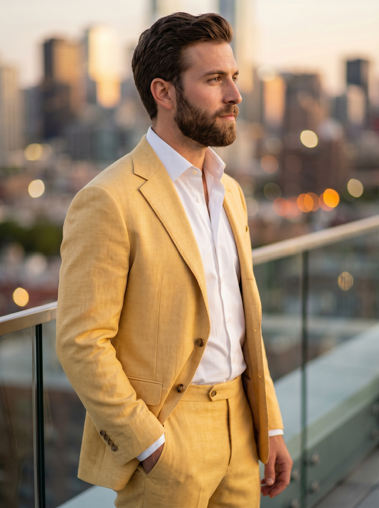 Butter Yellow Wool Groomsmen Suit — Custom Made to Measure - side view