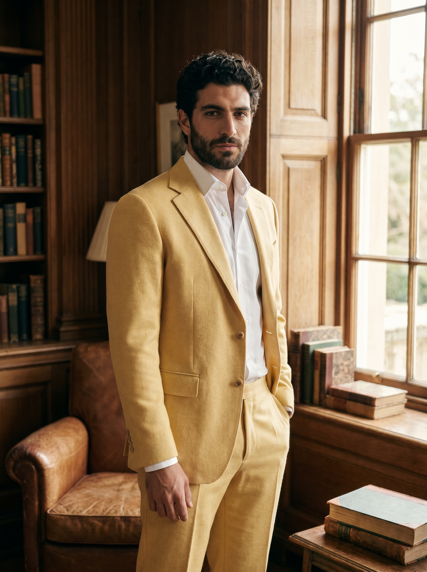 Butter Yellow Wool Suit — Custom Made to Measure - front view