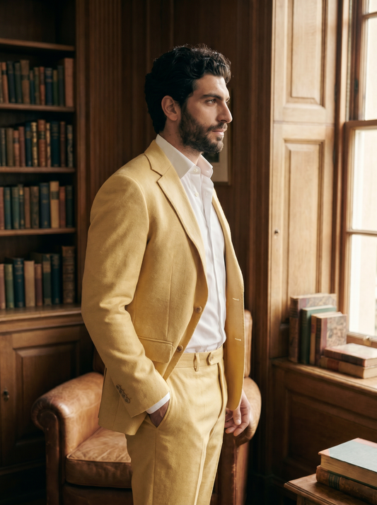 Butter Yellow Wool Suit — Custom Made to Measure - side view