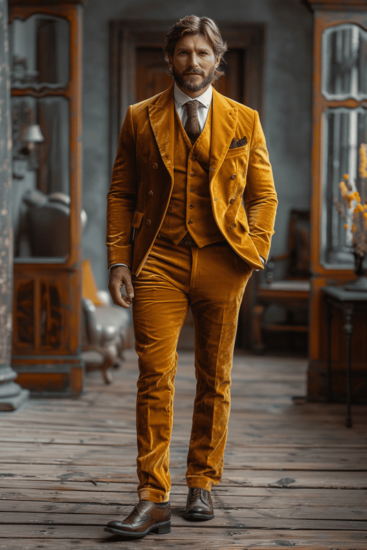 Butter Yellow Velvet Cocktail Party Suit — Custom Made to Measure