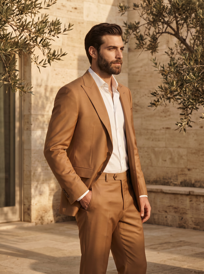 Camel Silk Blend Suit — Custom Made to Measure - side view