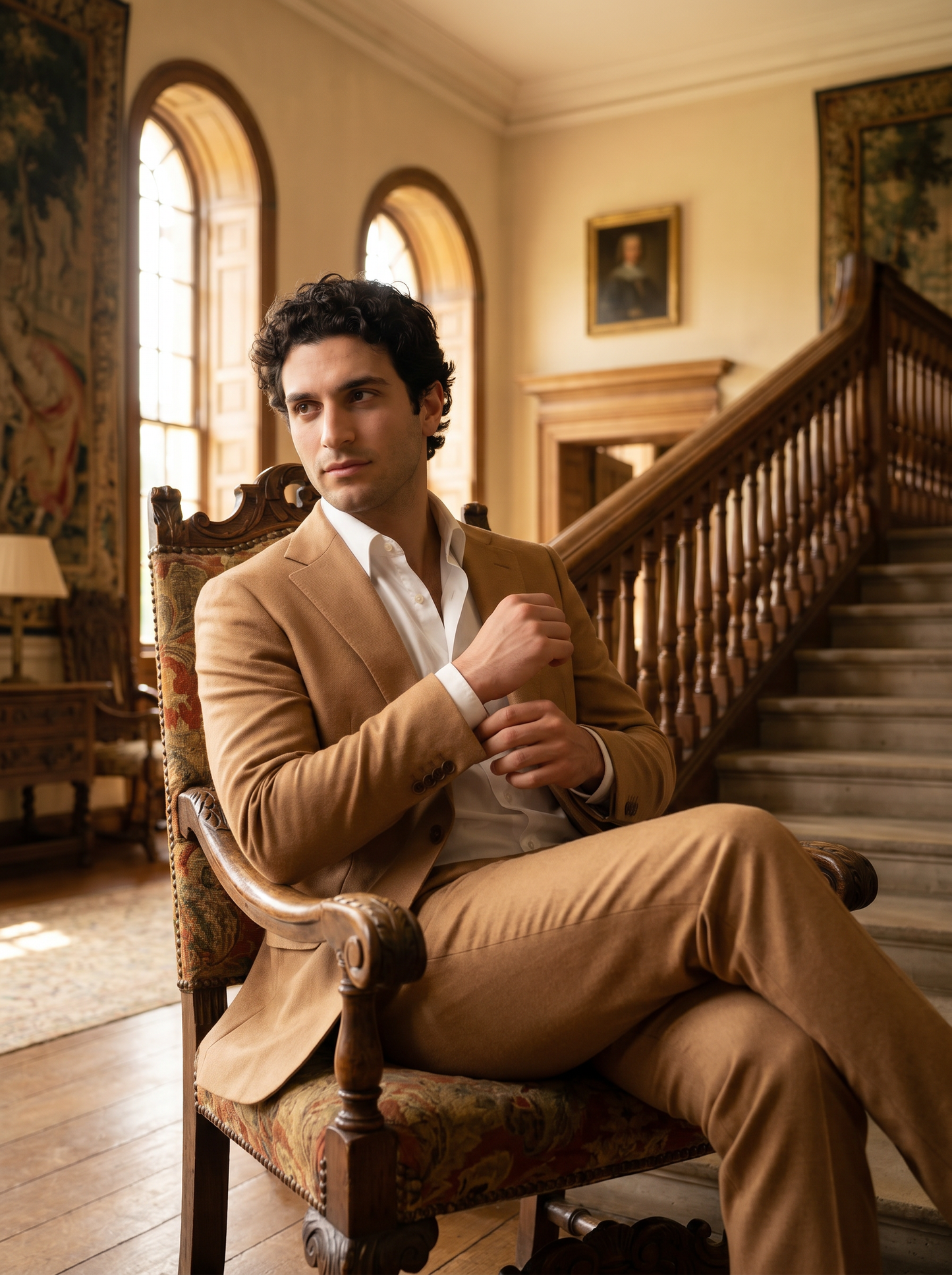 Camel Wool Suit — Custom Made to Measure - seated view