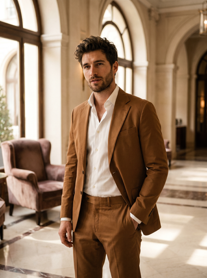 Caramel Cotton Suit — Custom Made to Measure - front view