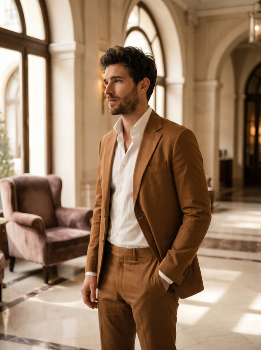 Caramel Cotton Suit — Custom Made to Measure - side view