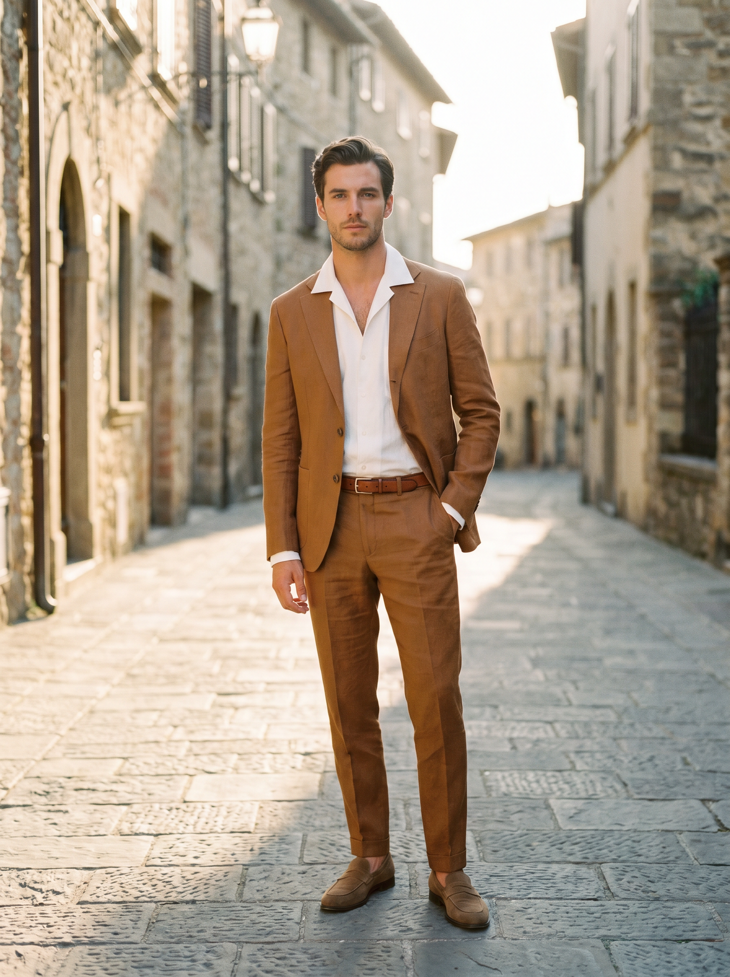 Caramel Linen Suit — Custom Made to Measure - front view