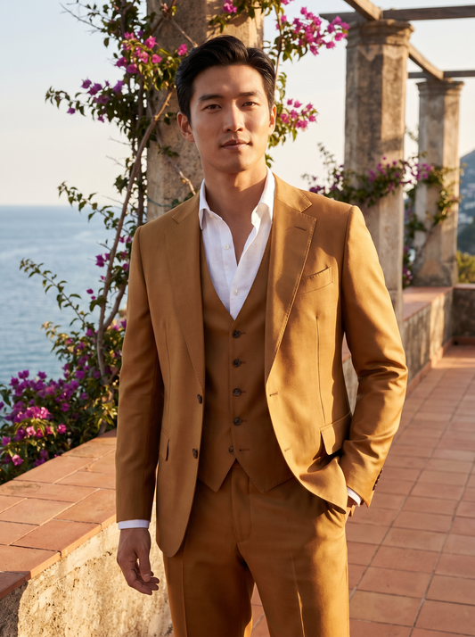 Caramel Silk Blend 3-Piece Suit — Custom Made to Measure - front view