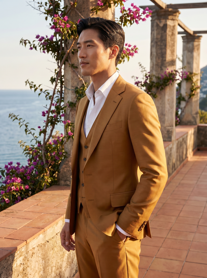 Caramel Silk Blend 3-Piece Suit — Custom Made to Measure - side view