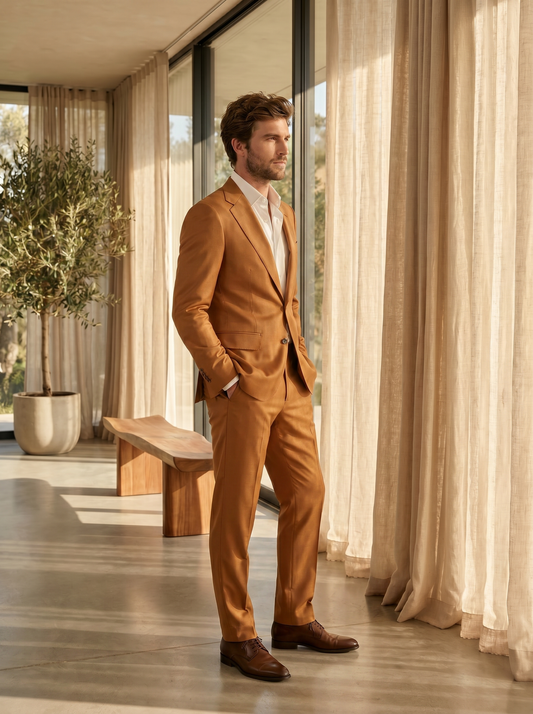 Caramel Silk Blend Suit — Custom Made to Measure - side view