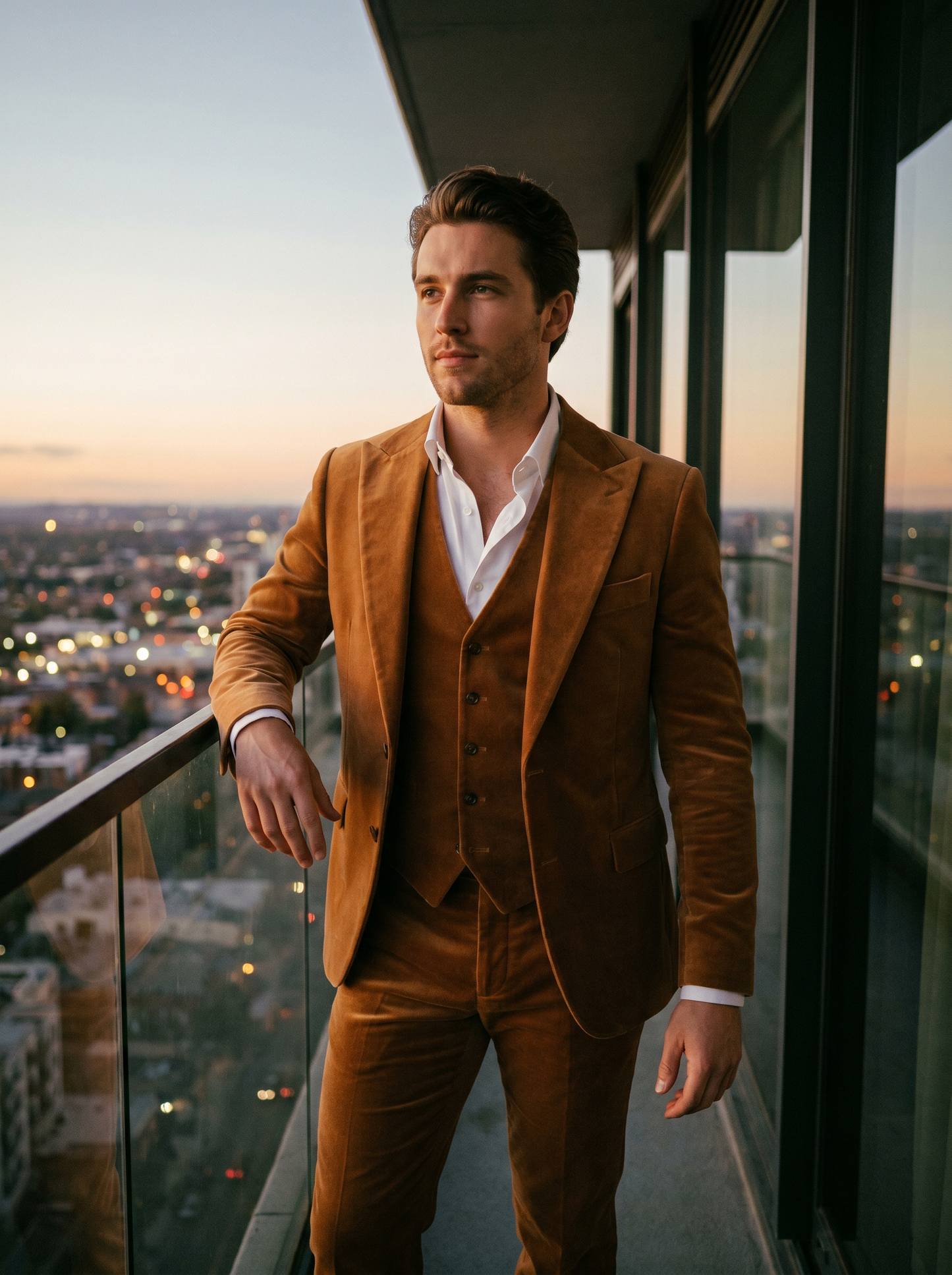 Caramel Velvet 3-Piece Suit — Custom Made to Measure - front view