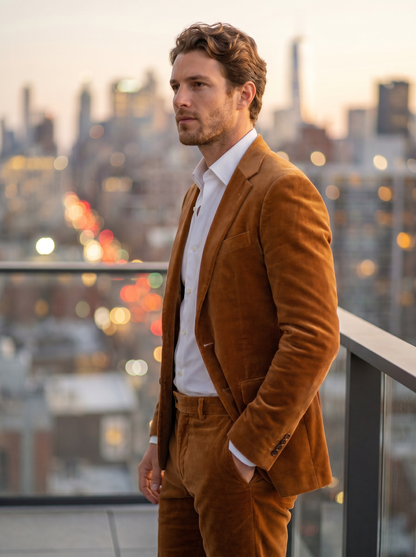 Caramel Velvet Suit — Custom Made to Measure - side view