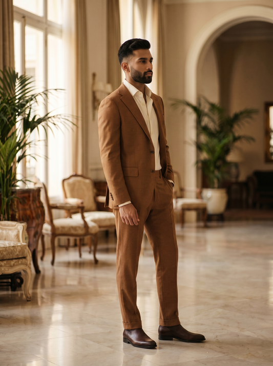 Caramel Wool Groomsmen Suit — Custom Made to Measure - side view