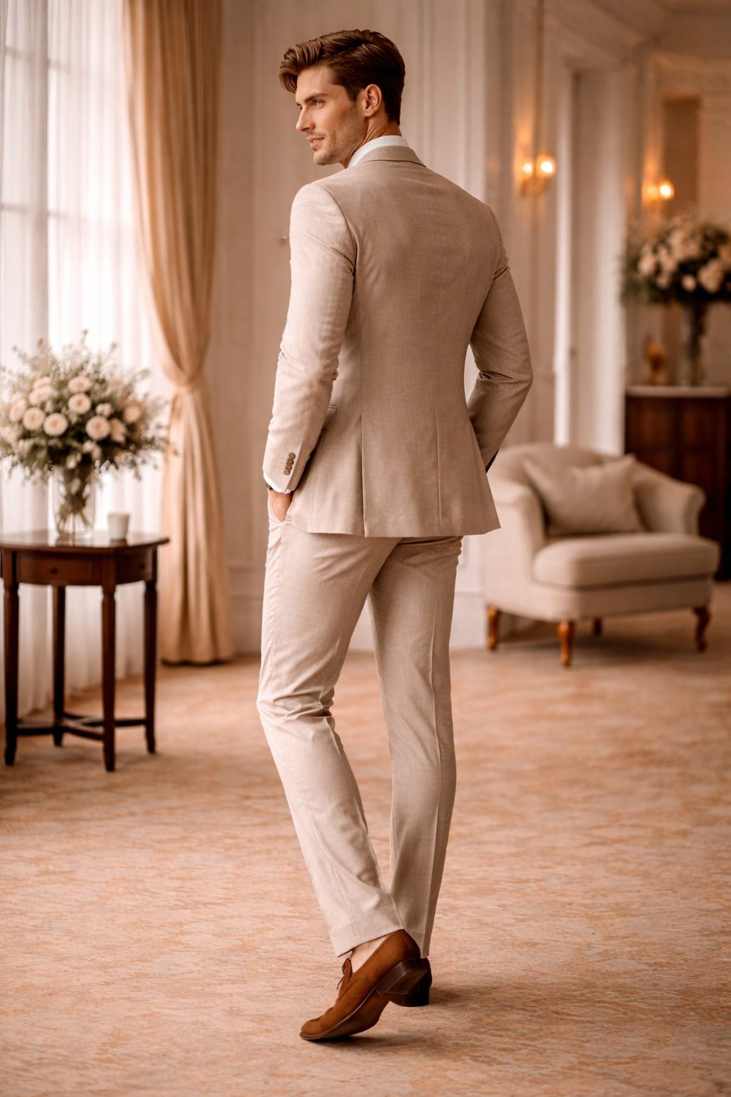 Caramel Cotton Cocktail Party Suit — Custom Made to Measure