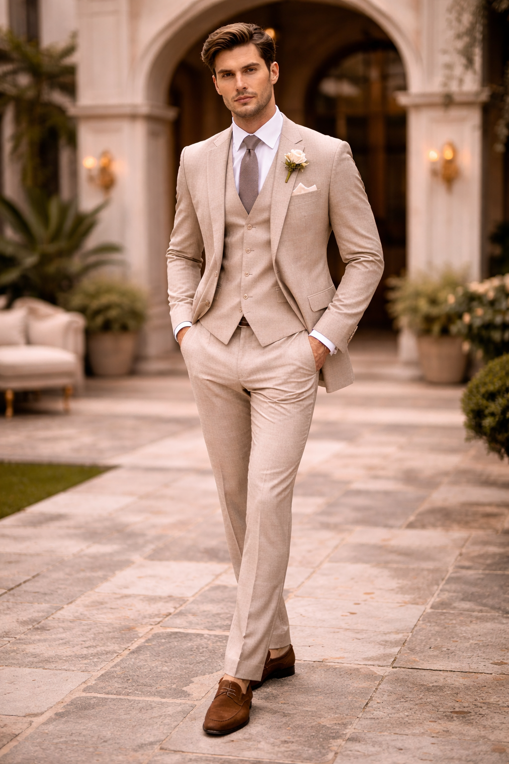 Caramel Cotton Cocktail Party Suit — Custom Made to Measure
