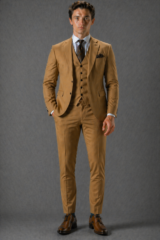 Caramel Cotton Slim Fit Suit — Custom Made to Measure