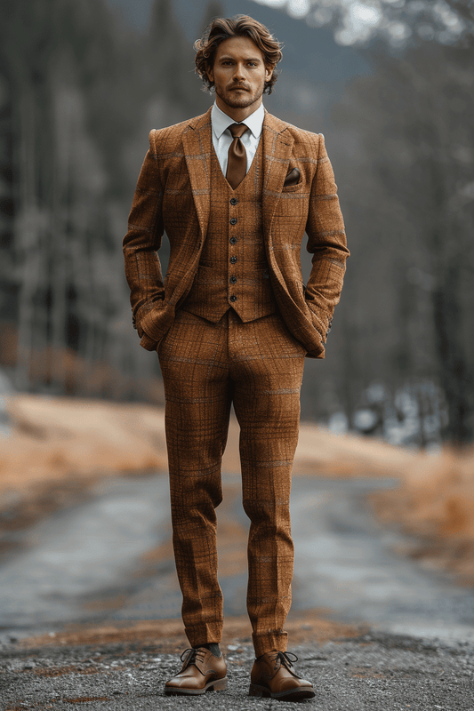 Caramel Silk Blend Cocktail Party Suit — Custom Made to Measure