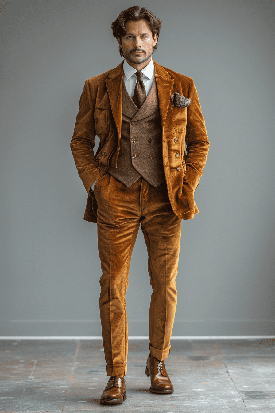 Caramel Velvet Graduation Suit — Custom Made to Measure