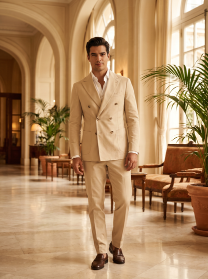 Champagne Cotton Double Breasted Suit — Custom Made to Measure - front view
