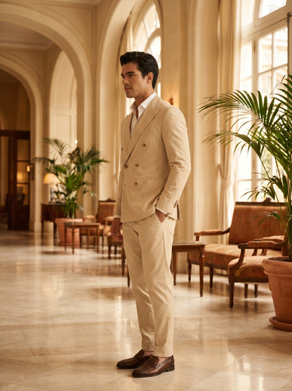 Champagne Cotton Double Breasted Suit — Custom Made to Measure - side view