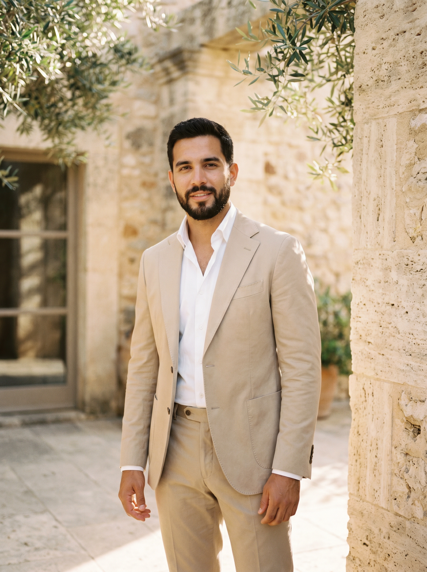 Champagne Cotton Groomsmen Suit — Custom Made to Measure - front view