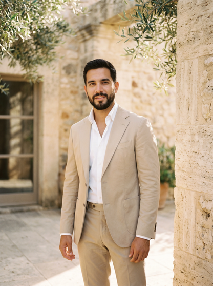 Champagne Cotton Groomsmen Suit — Custom Made to Measure - front view