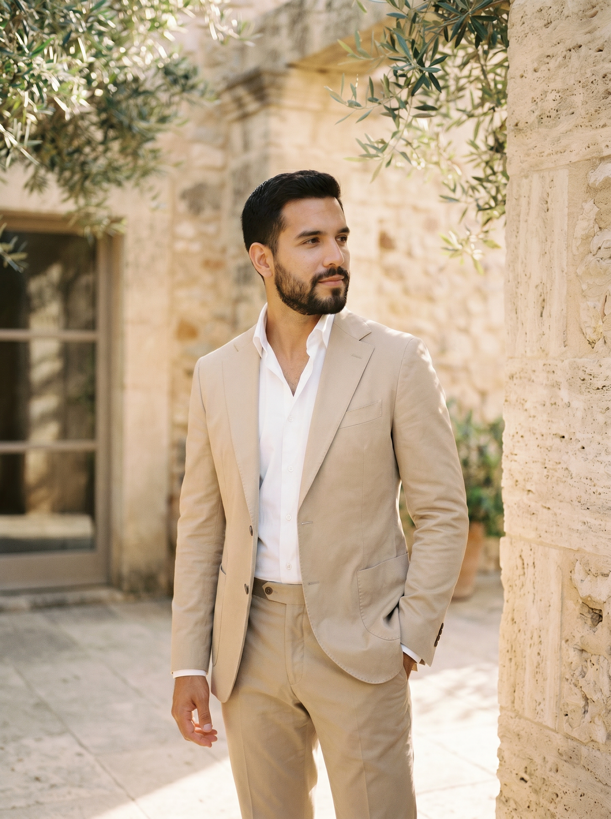 Champagne Cotton Groomsmen Suit — Custom Made to Measure - side view