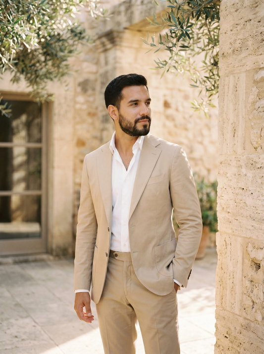 Champagne Cotton Groomsmen Suit — Custom Made to Measure - side view