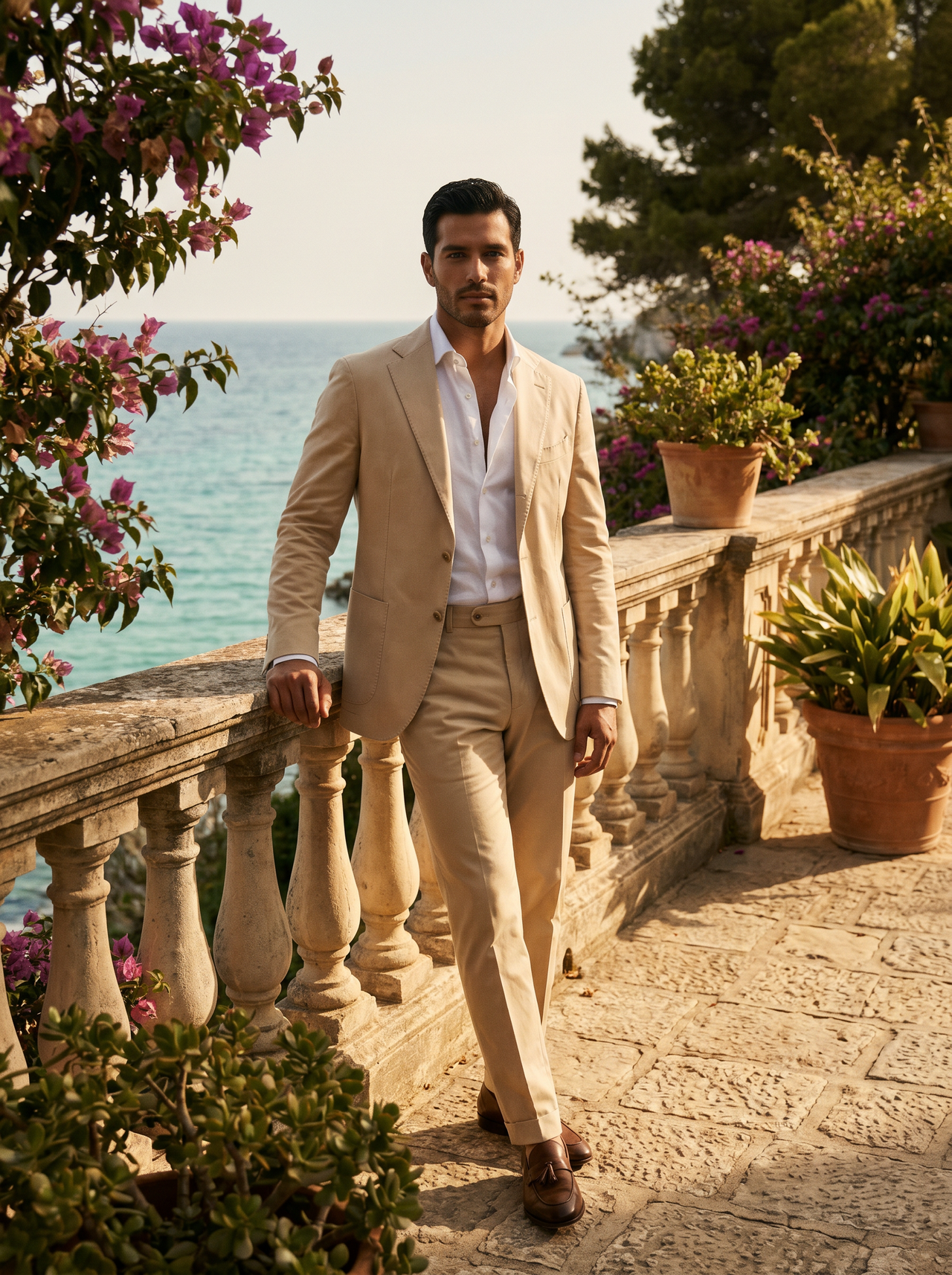Champagne Cotton Suit — Custom Made to Measure - front view