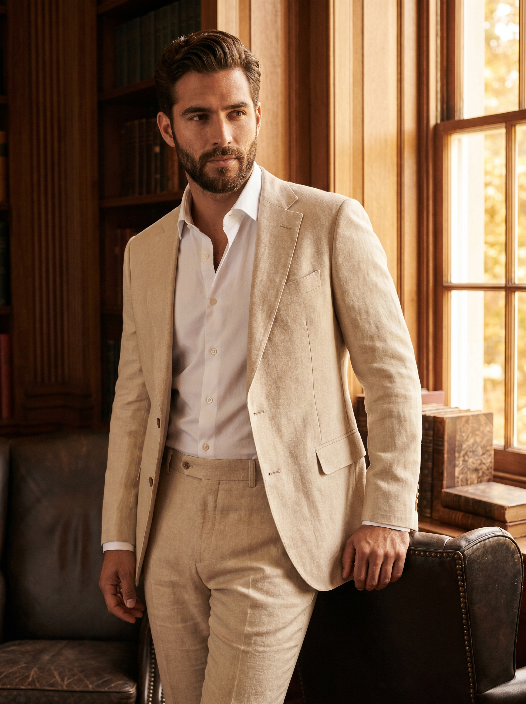 Champagne Linen Suit — Custom Made to Measure - front view