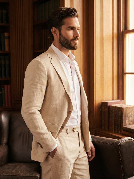 Champagne Linen Suit — Custom Made to Measure - side view