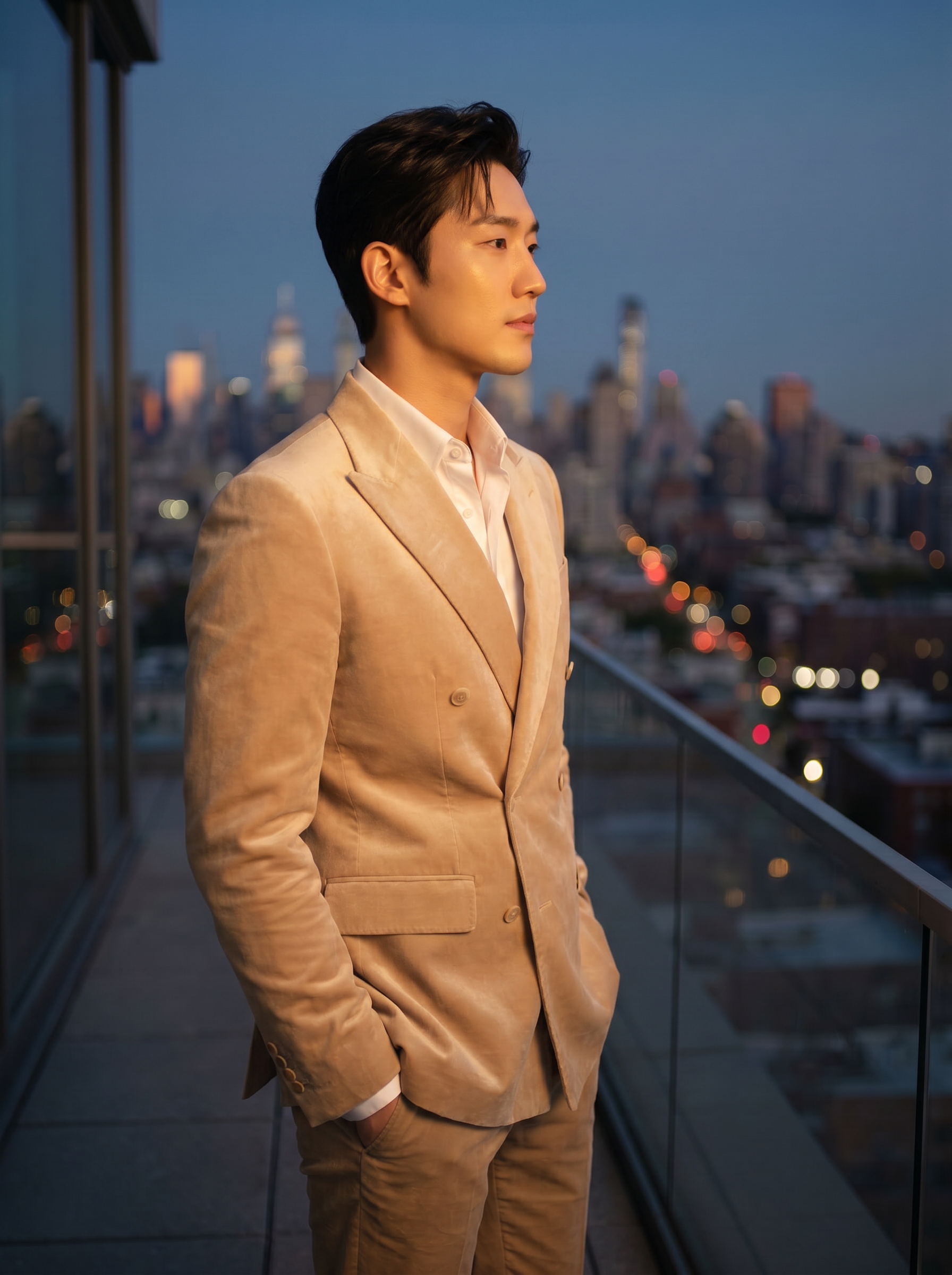 Champagne Velvet Double Breasted Suit — Custom Made to Measure - side view