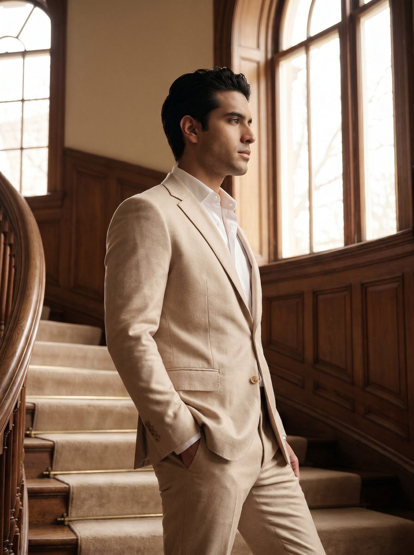 Champagne Wool Suit — Custom Made to Measure - side view