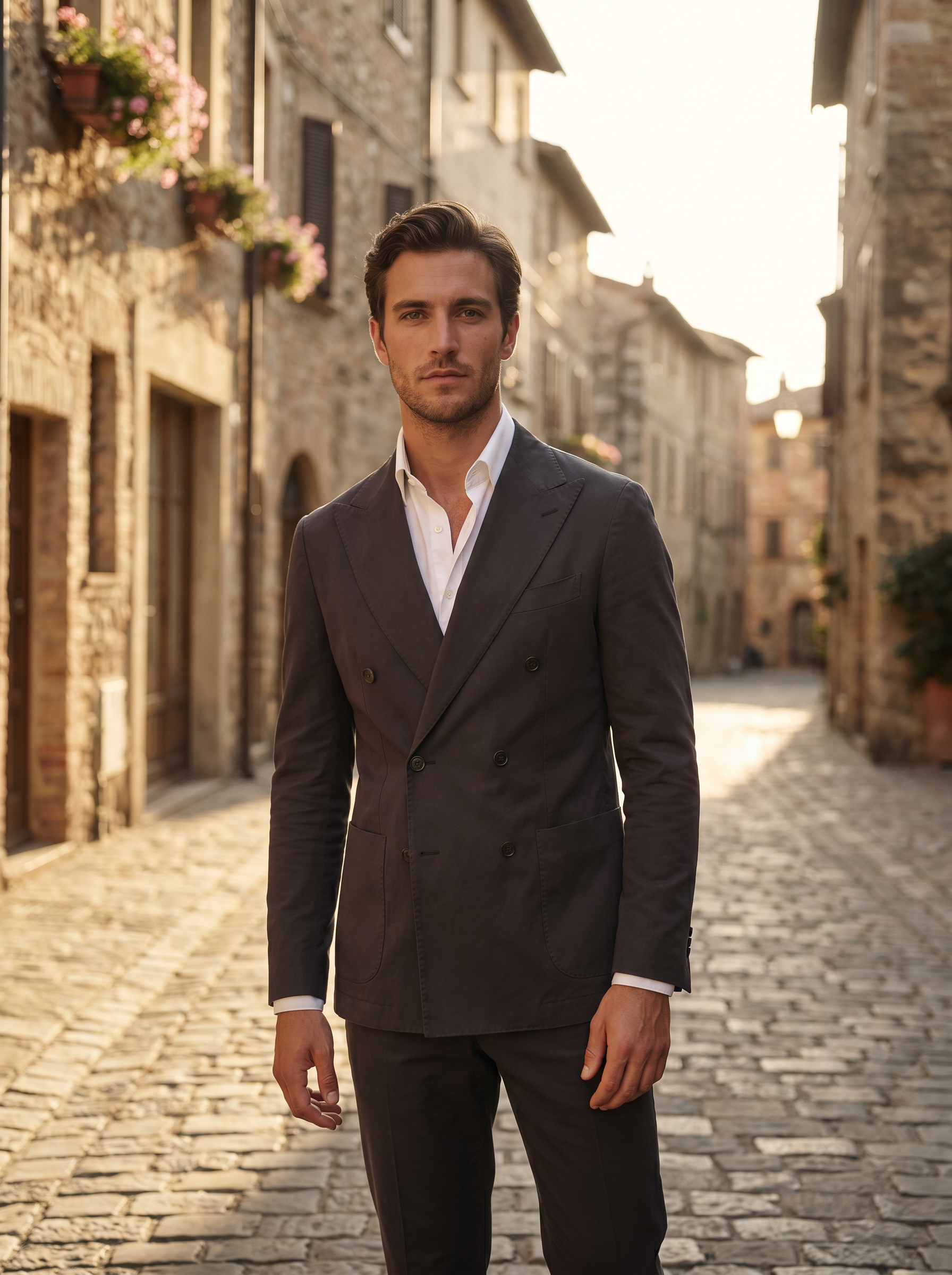 Charcoal Cotton Double Breasted Suit — Custom Made to Measure - front view