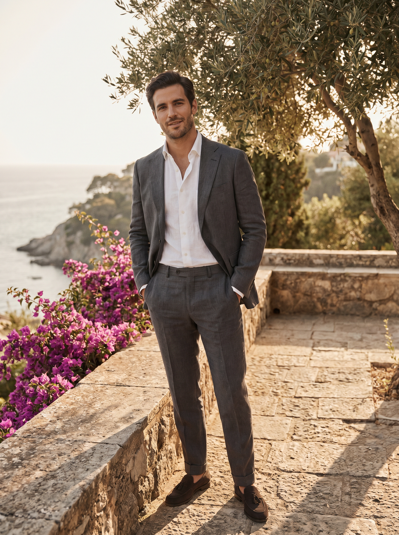 Charcoal Gray Linen Groomsmen Suit — Custom Made to Measure - front view