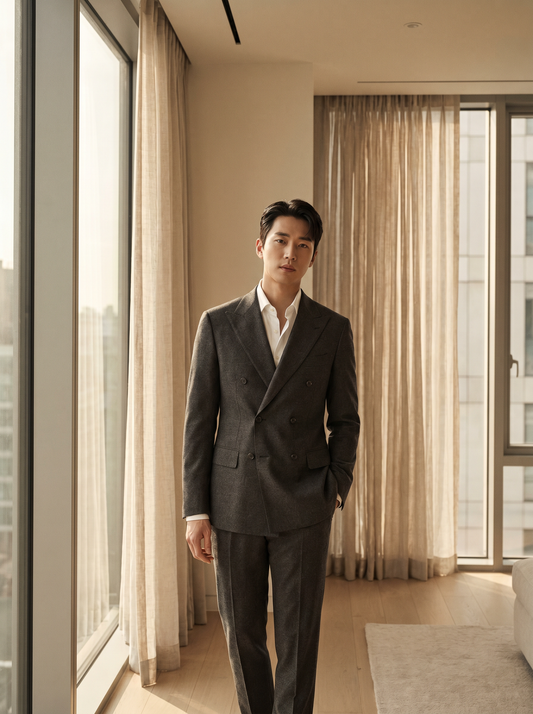Charcoal Gray Wool Double Breasted Suit — Custom Made to Measure - front view
