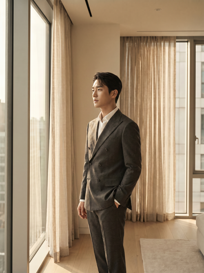 Charcoal Gray Wool Double Breasted Suit — Custom Made to Measure - side view