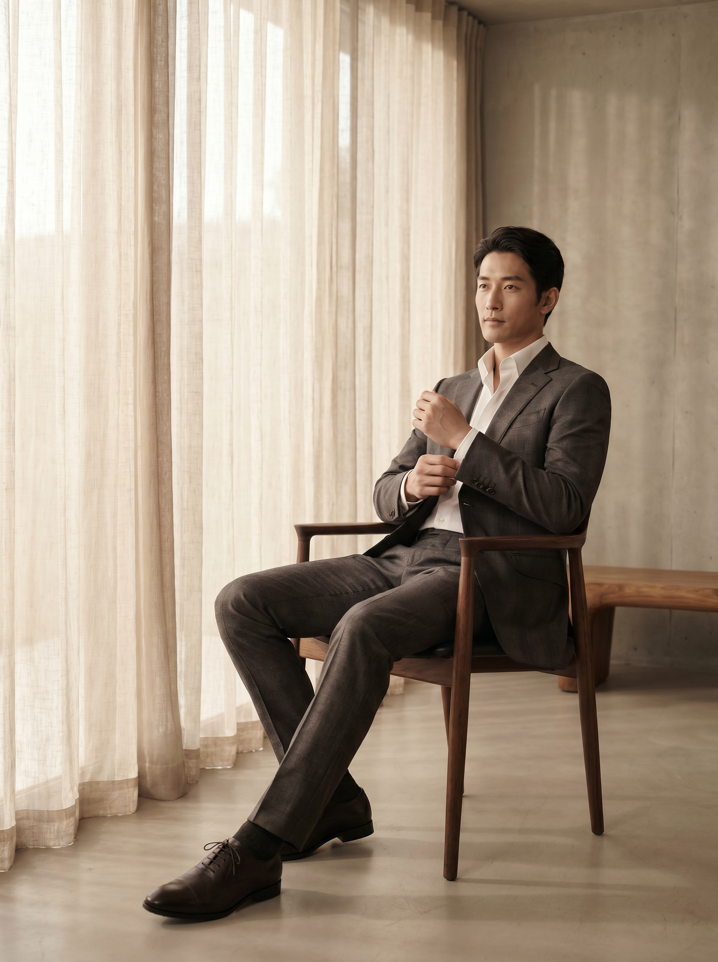 Charcoal Grey Silk Blend Suit — Custom Made to Measure - seated view