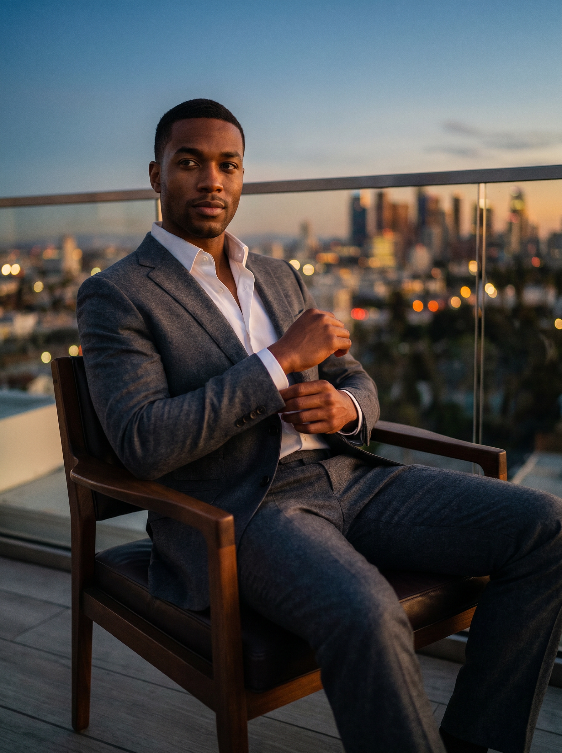 Charcoal Grey Wool Groomsmen Suit — Custom Made to Measure - seated view