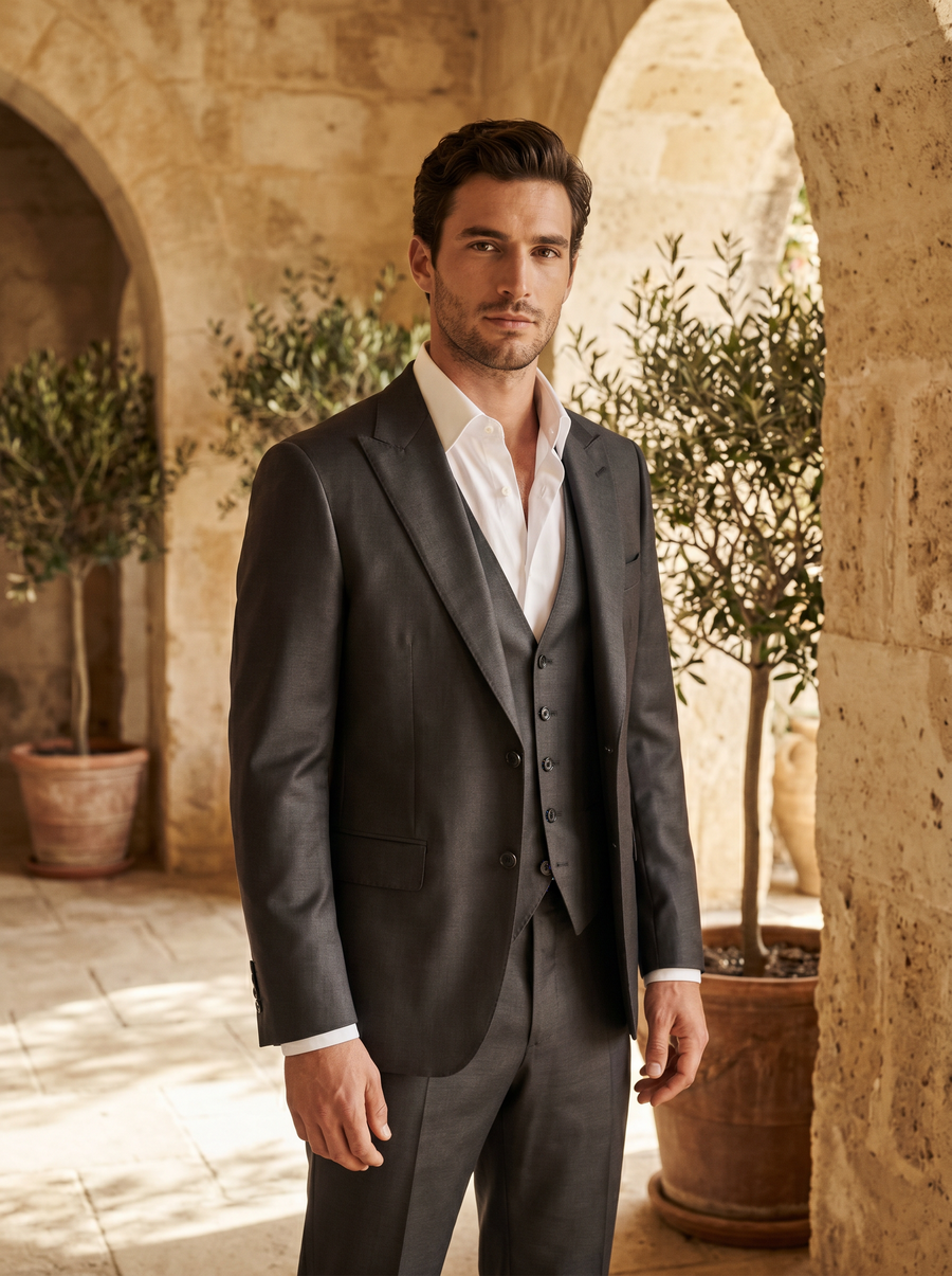 Charcoal Silk Blend 3-Piece Suit — Custom Made to Measure