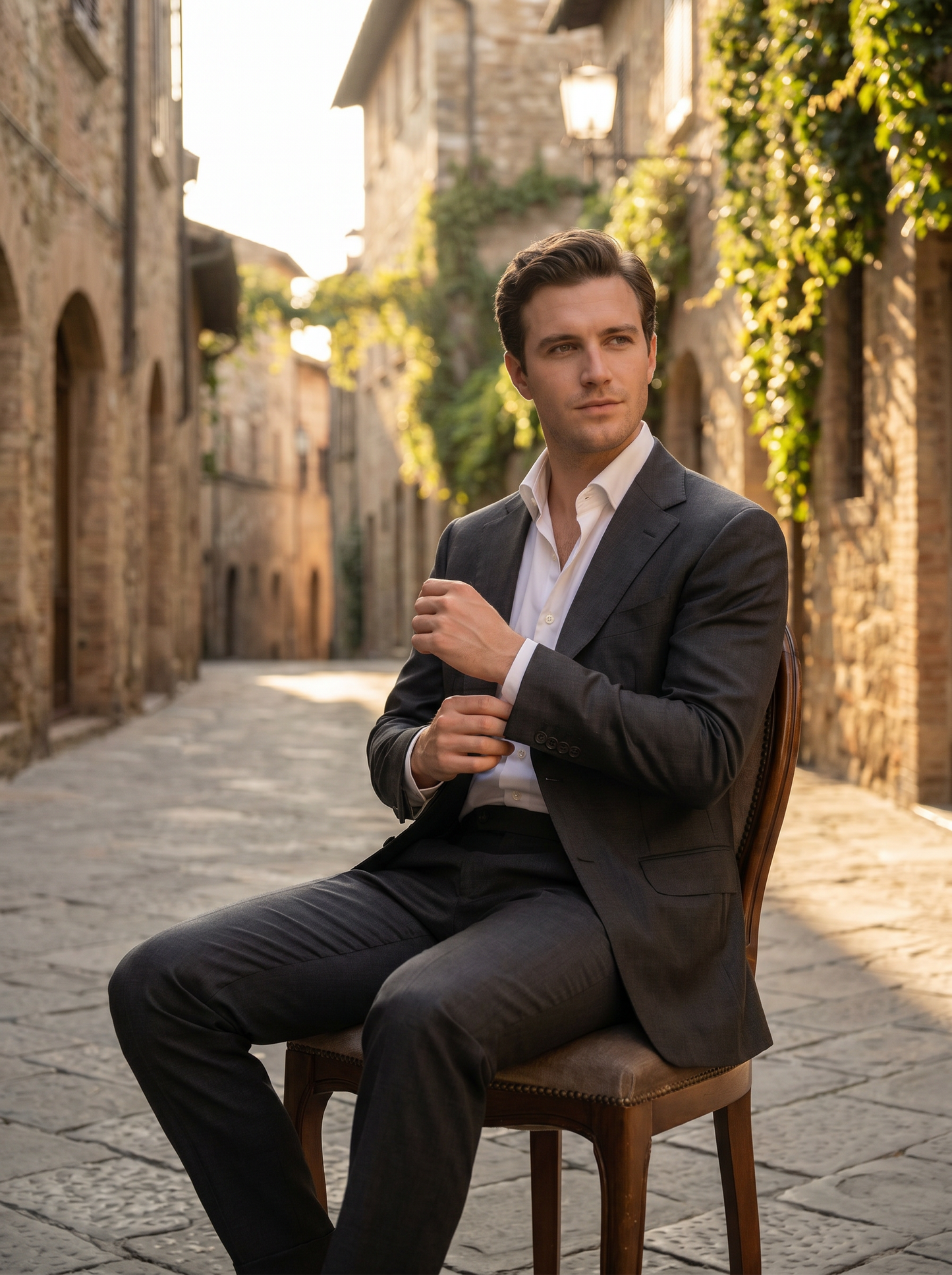 Charcoal Silk Blend Suit — Custom Made to Measure - seated view