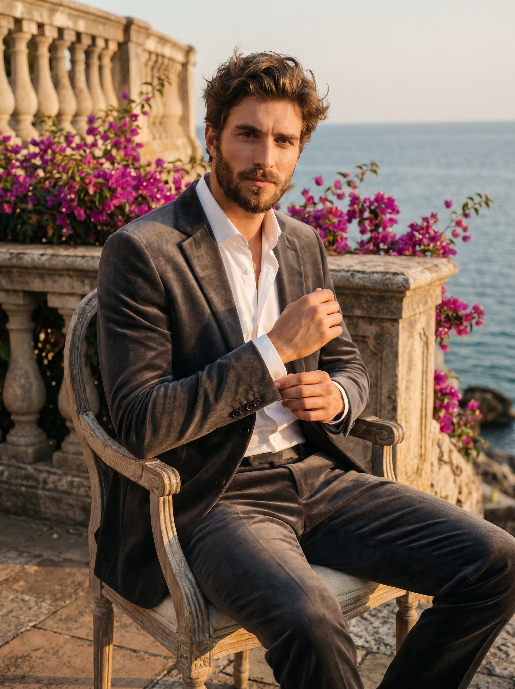 Charcoal Velvet Suit — Custom Made to Measure - seated view