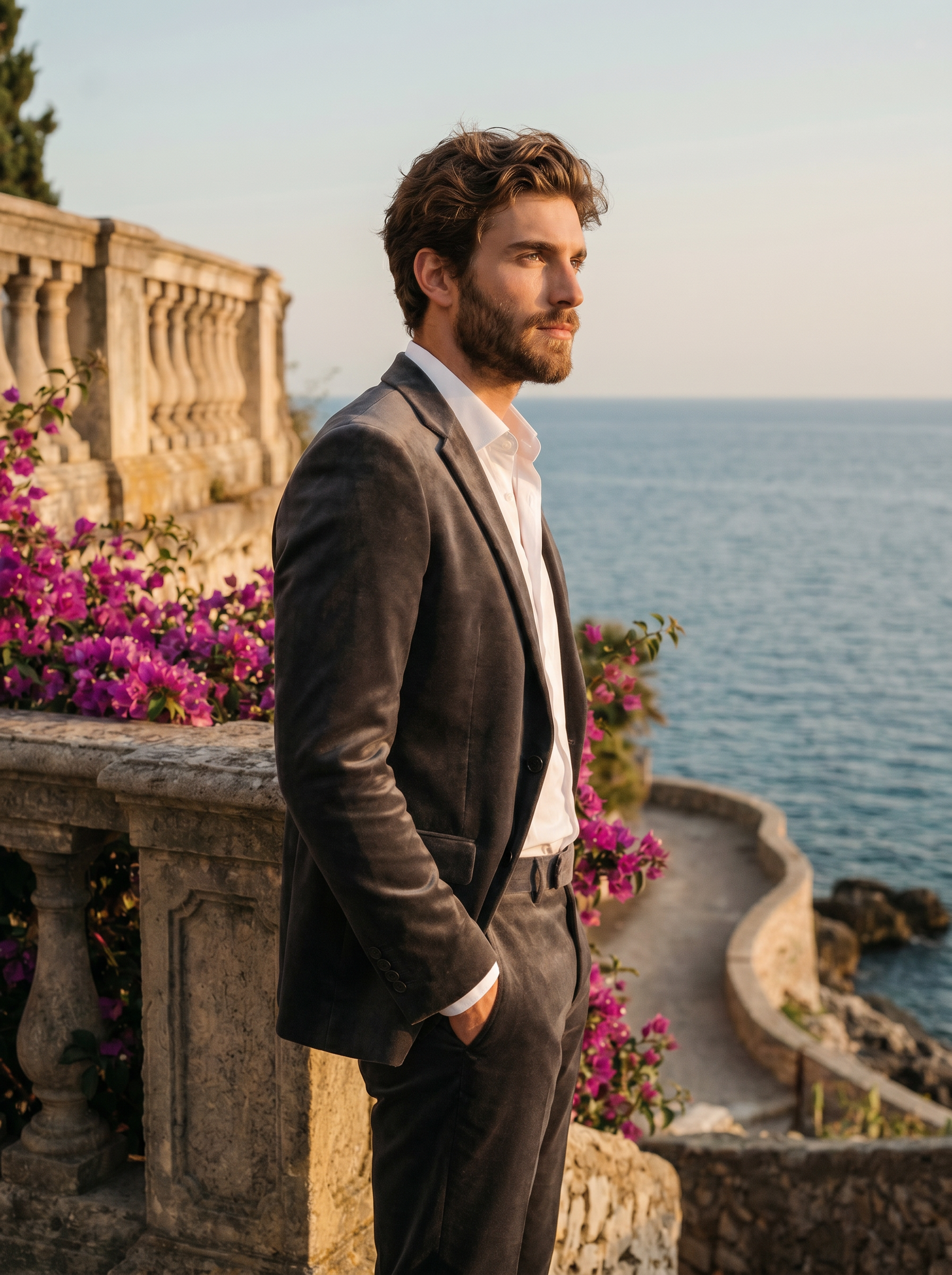 Charcoal Velvet Suit — Custom Made to Measure - side view
