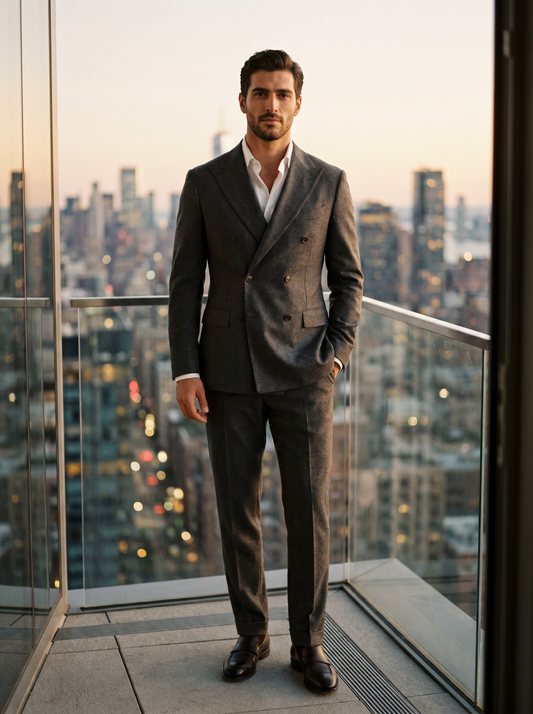 Charcoal Wool Double Breasted Suit — Custom Made to Measure - front view