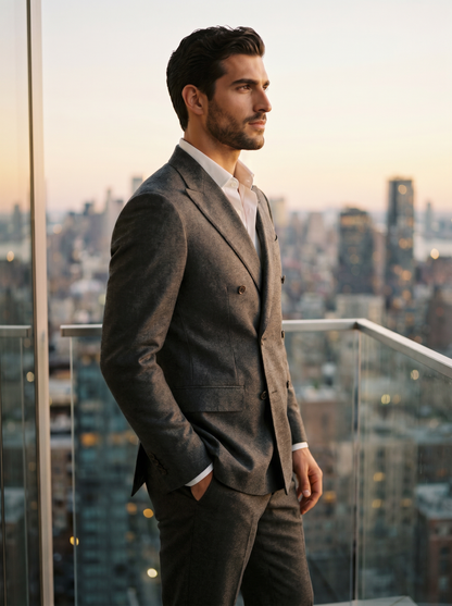Charcoal Wool Double Breasted Suit — Custom Made to Measure - side view