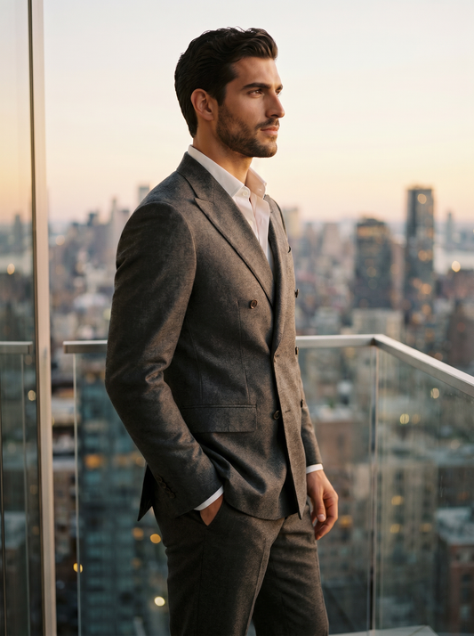 Charcoal Wool Double Breasted Suit — Custom Made to Measure - side view